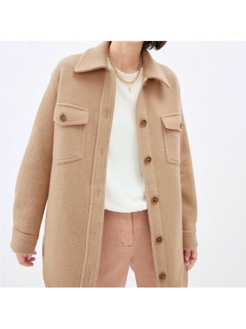 Wilfred Free 100% Wool The Ganna Shirt Jacket Shacket Sz XS Tan